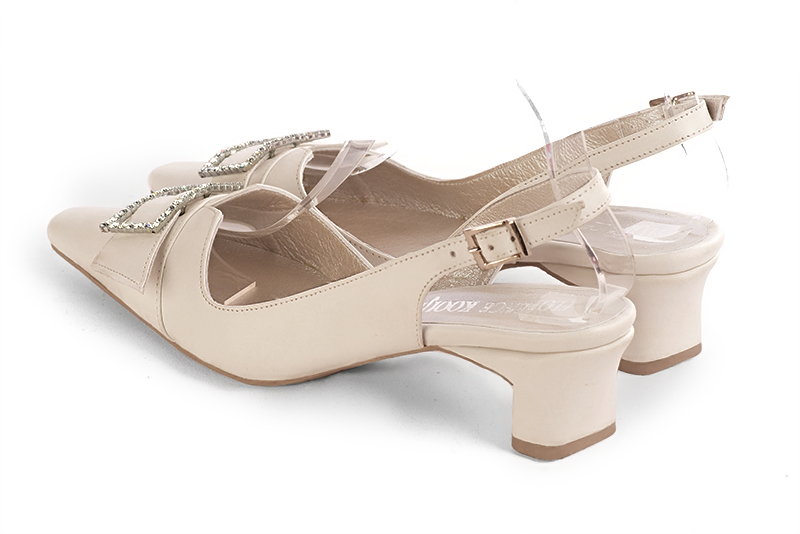 Champagne white women's slingback shoes. Tapered toe. Low kitten heels. Rear view - Florence KOOIJMAN